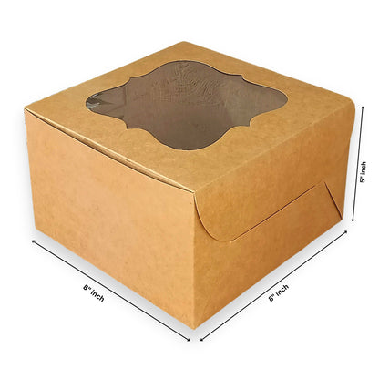 RoyalBoxShop® Cake Box With Window I Size 8x8x5 inch I Kraft 300 GSM I Half Kg Cake Box