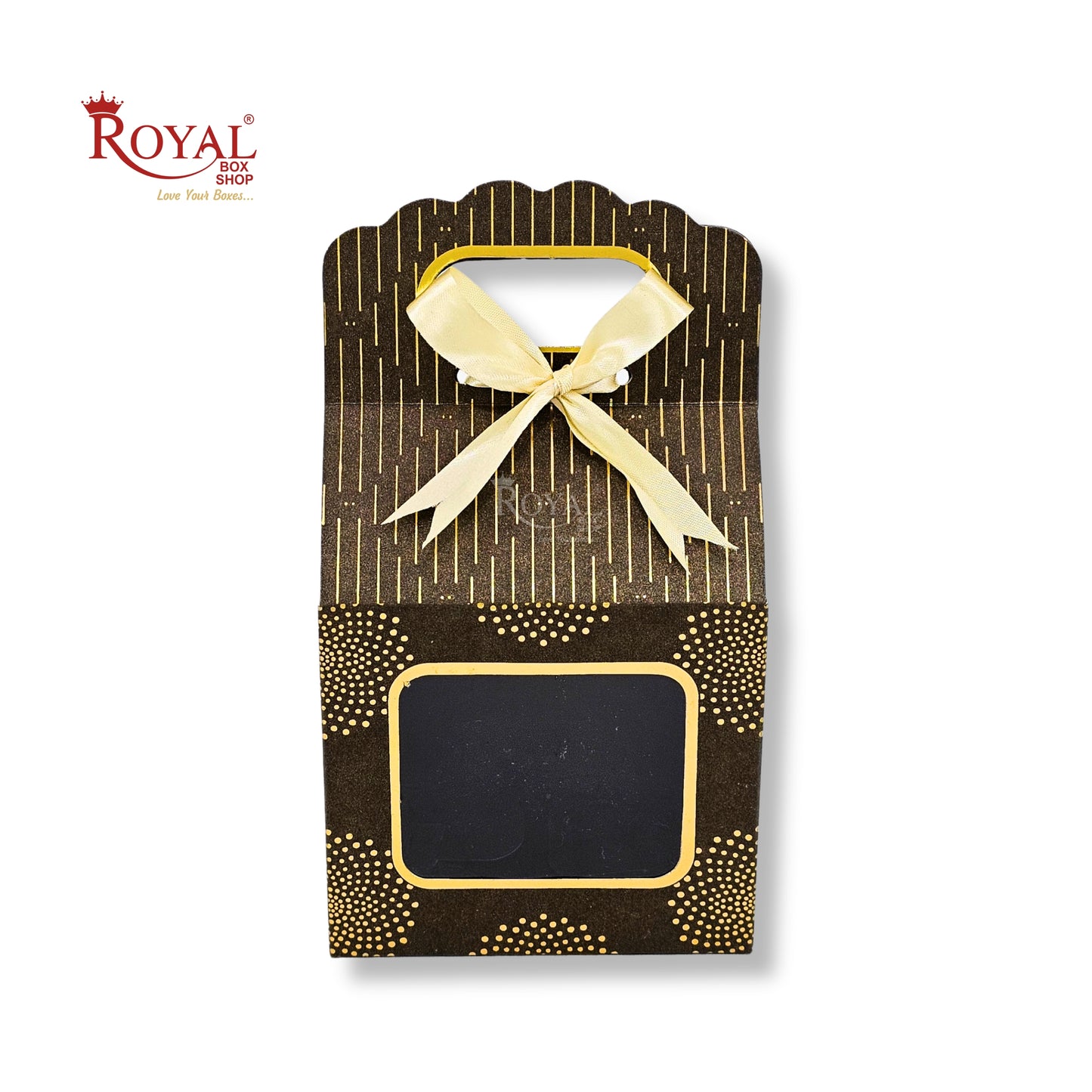 Premium Gift Box with Window I RCF-44 I Brown Gold Leafing Print I 4x2.5x3.5 inches