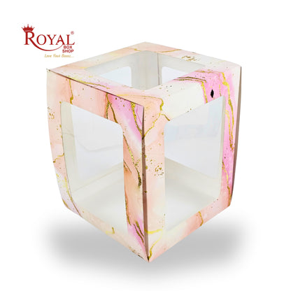 RoyalBoxShop® 5-Window Gift Box | 8x8x10 Inch | Pink Marble | Perfect for Bakery Cakes, Gifts, Parties, Any Occasion