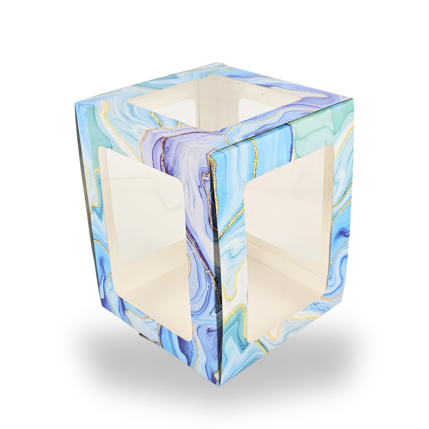 RoyalBoxShop® 5-Window Gift Box | 8x8x10 Inch | Blue Marble | Perfect for Bakery Cakes, Gifts, Parties, Any Occasion