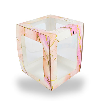 RoyalBoxShop® 5-Window Gift Box | 8x8x10 Inch | Pink Marble | Perfect for Bakery Cakes, Gifts, Parties, Any Occasion