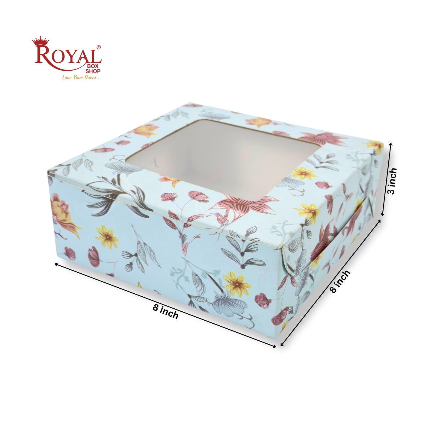 Dry Cake Box With Window I Size 8x8x3 inch I Blue Floral