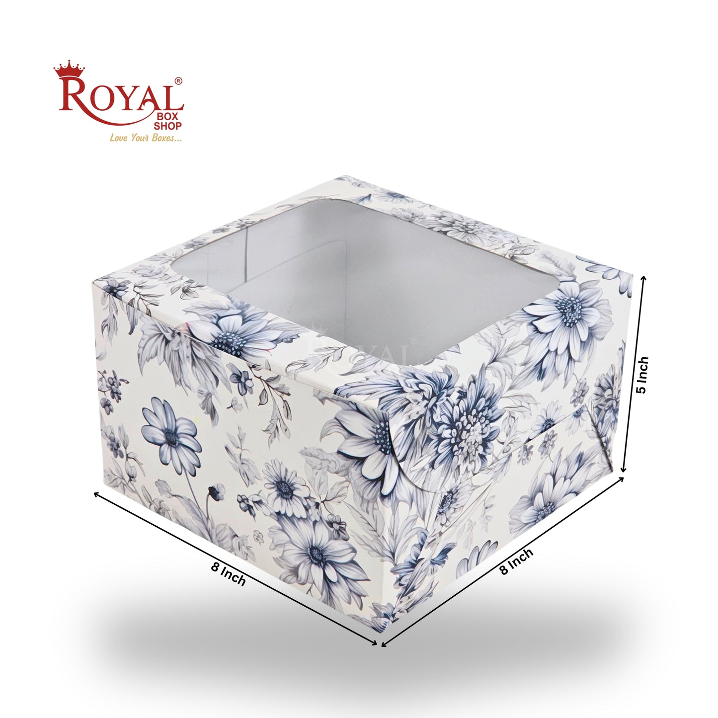 Window Cake Box | 8x8x5 Inches | Blue Flower | FBB Paper