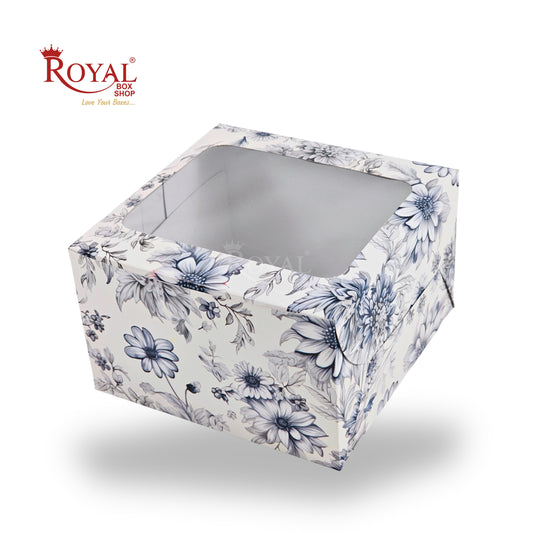 Window Cake Box | 8x8x5 Inches | Blue Flower | FBB Paper