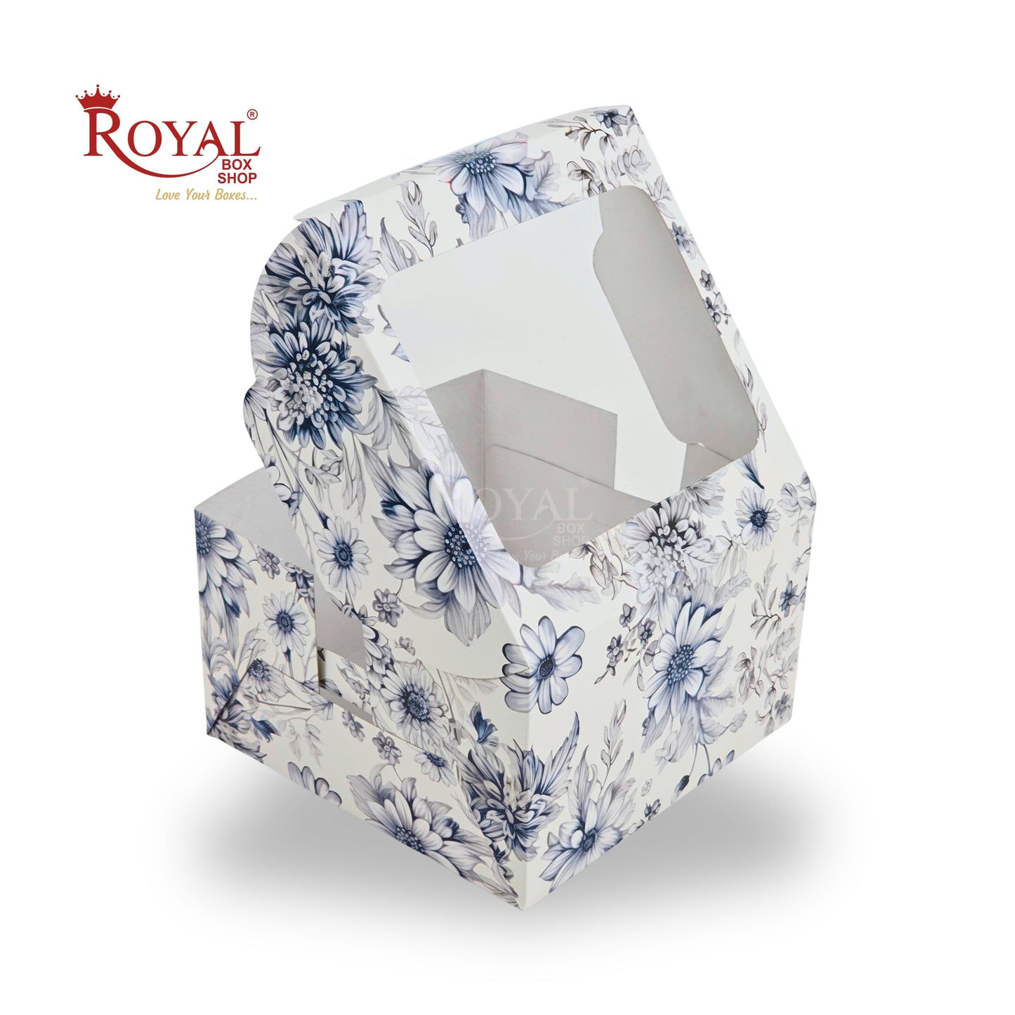 Window Cake Box | 8x8x5 Inches | Blue Flower | FBB Paper
