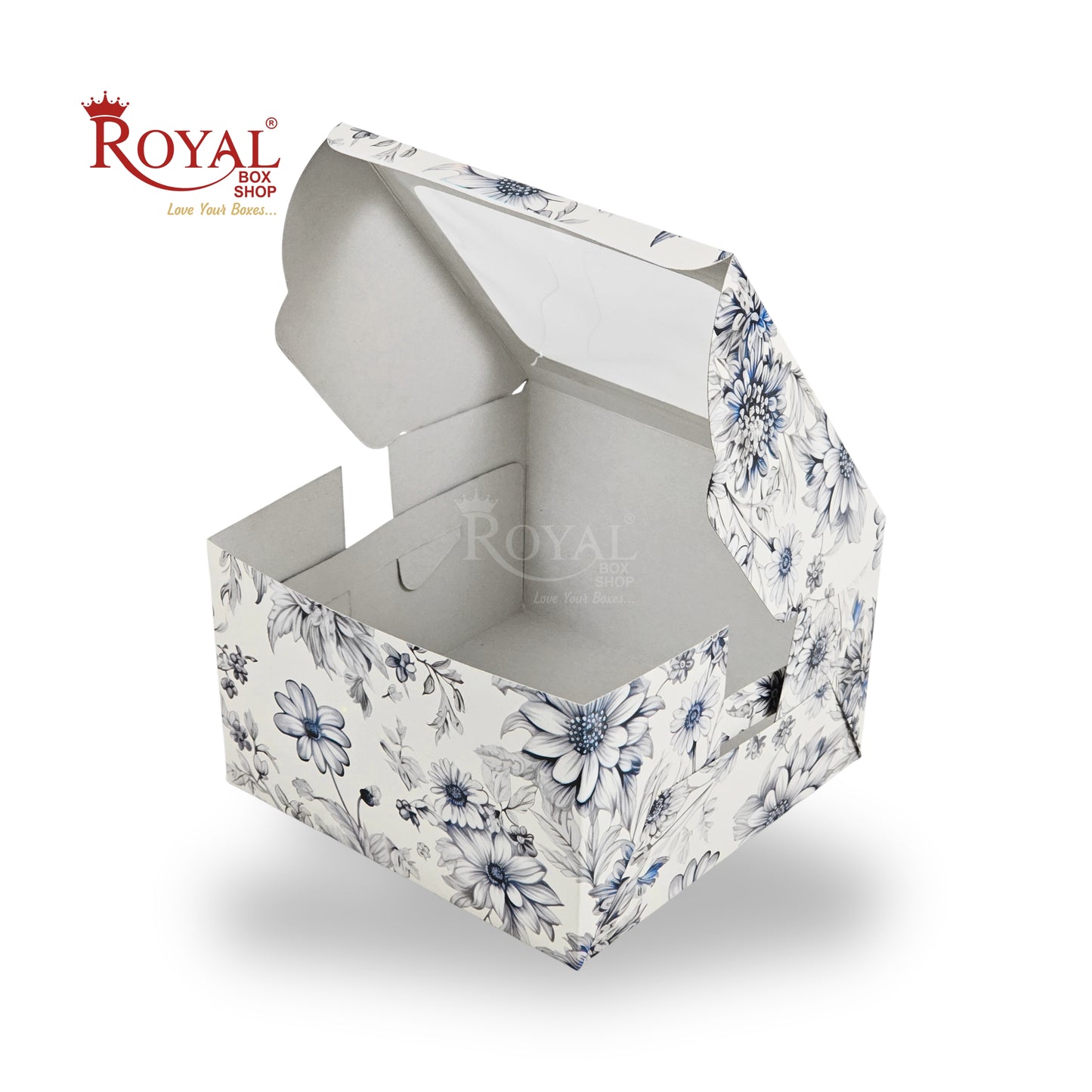 Window Cake Box | 8x8x5 Inches | Blue Flower | FBB Paper