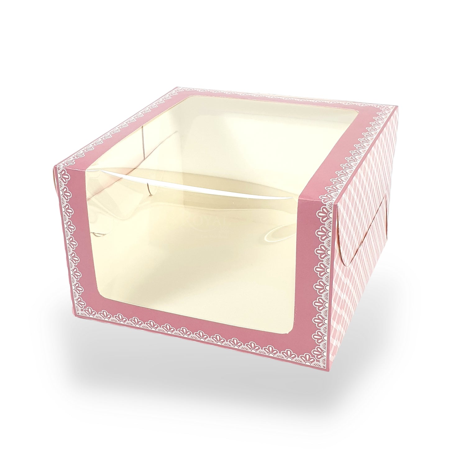 Cake Box with L-Shape Window I Pink Check I 8x8x5" Inch | Perfect for Half Kg Cakes Cookies, Candies, & Room Hampers