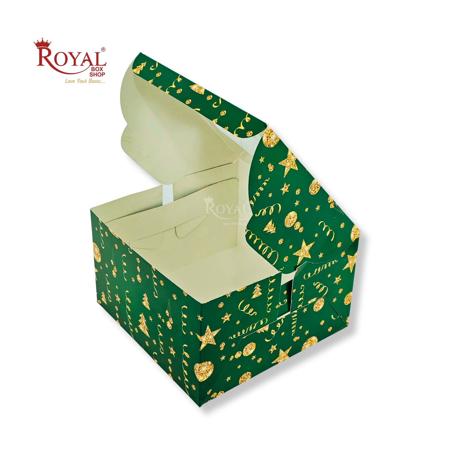 Christmas Theme Cake Box with Window | 8x8x5 Inch | Green | WB | Half kg Cake Box