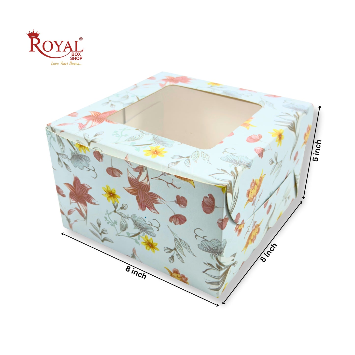 Window Cake Box I 8x8x5" Inches I Blue Floral I FBB Paper