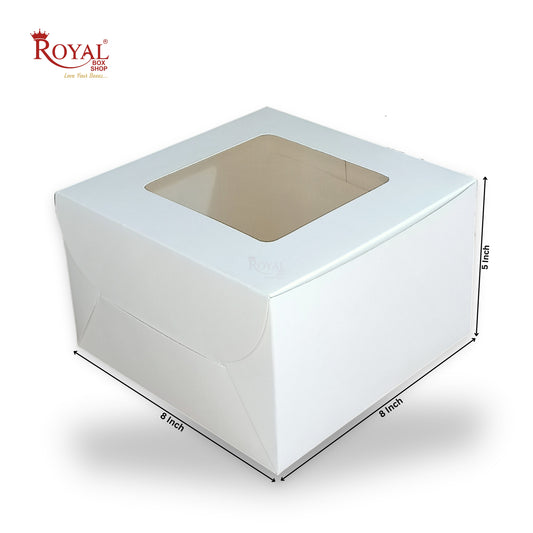 RoyalBoxShop® Cake Box With Window I Size 8x8x5 inch I White 300 GSM I B2B I Half Kg Cake Box