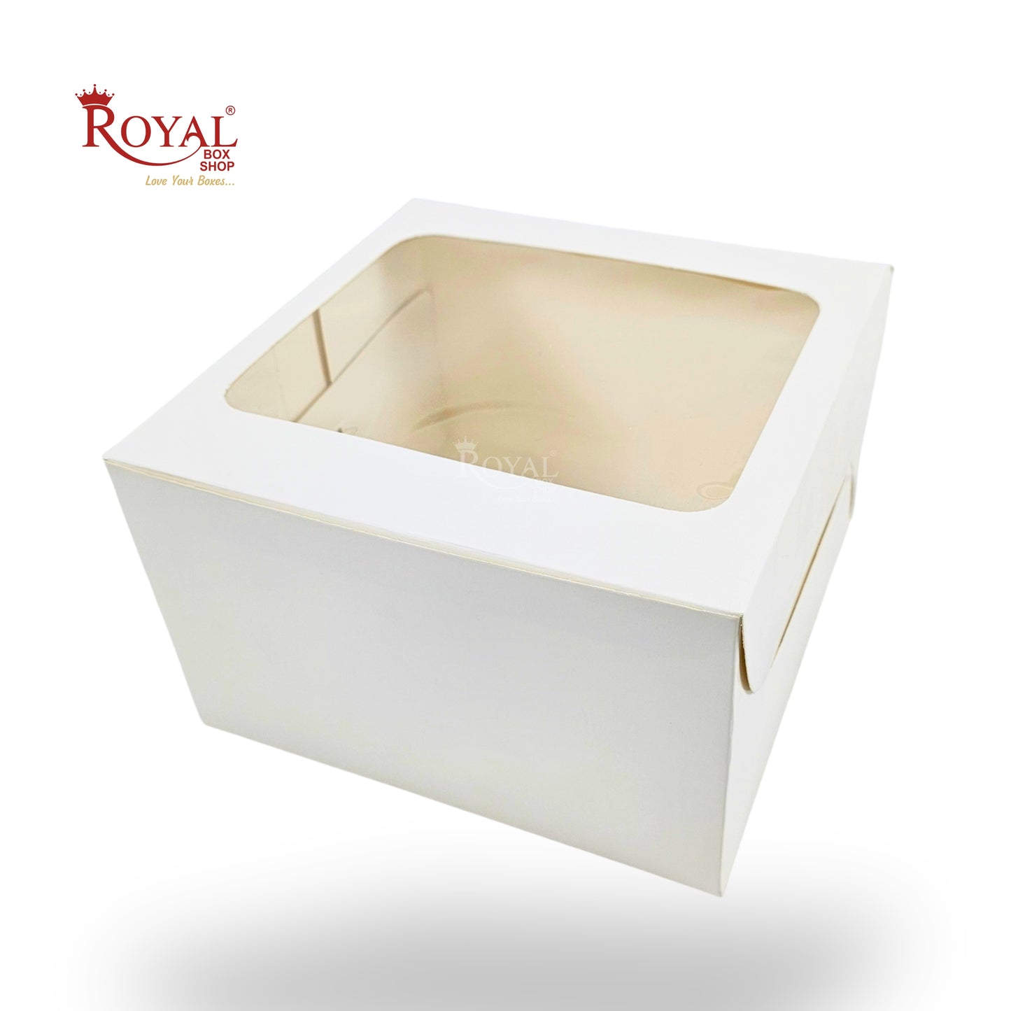 RoyalBoxShop® Cake Box With Window I Size 8x8x5 inch I White 300 GSM I B2B I Half Kg Cake Box