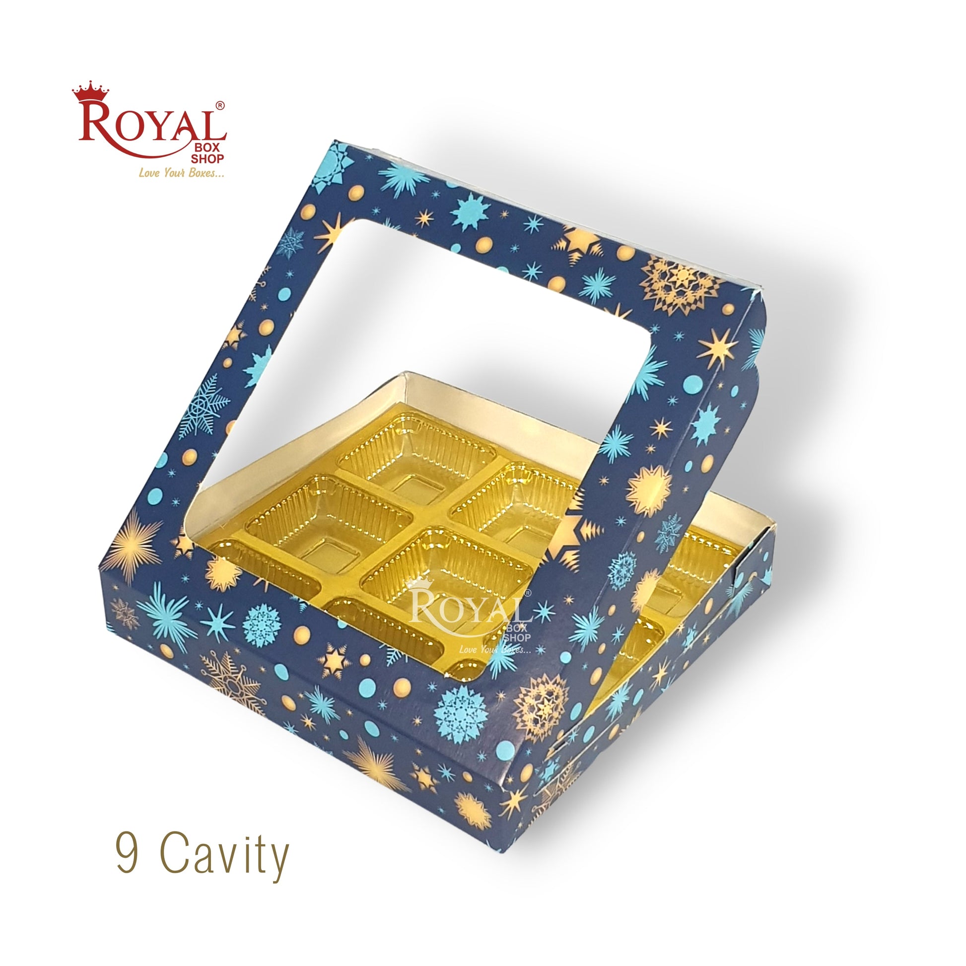 9 Cavity Christmas Chocolate Boxes with Window I Blue Color I For Christmas Gifting Royal Box Shop