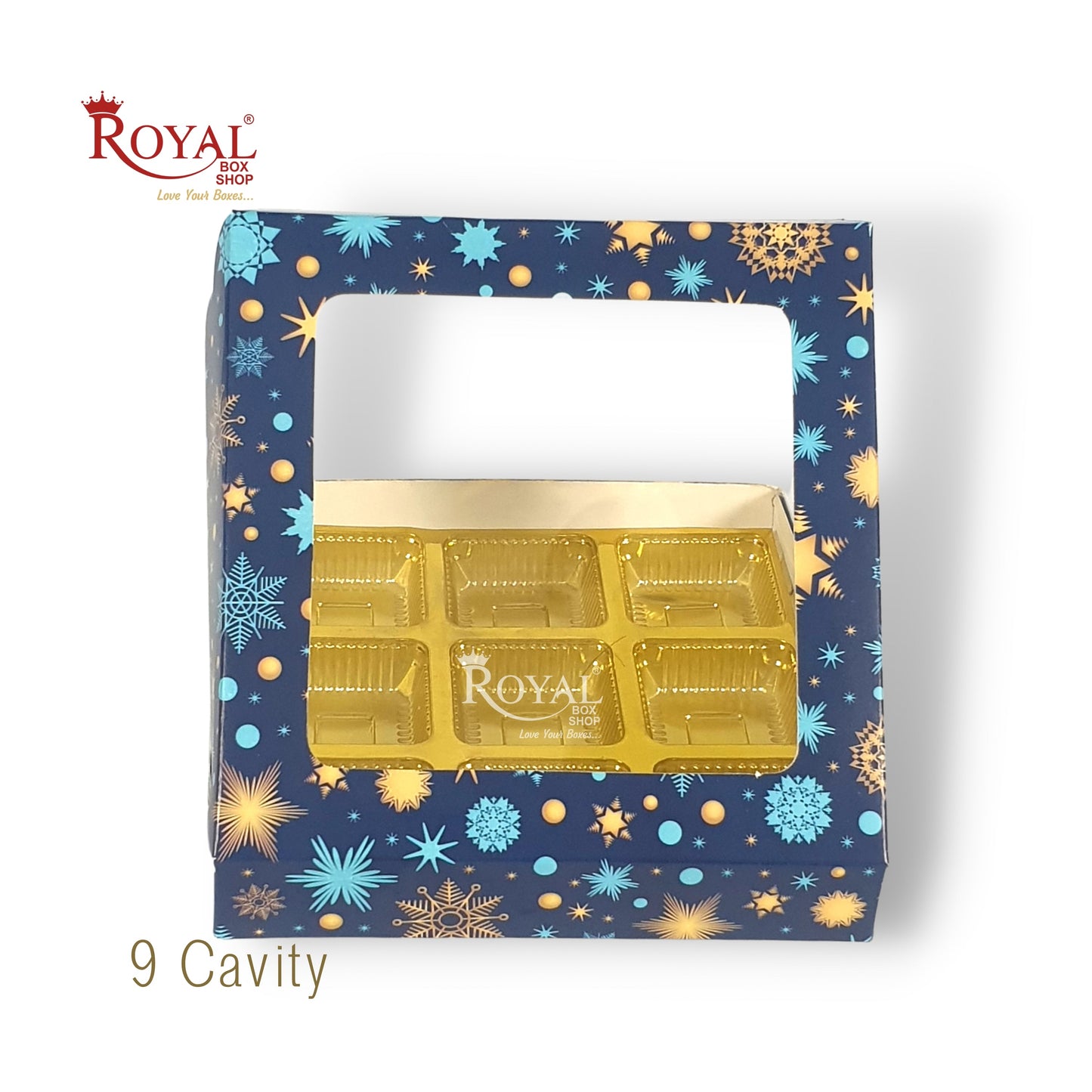 9 Cavity Christmas Chocolate Boxes with Window I Blue Color I For Christmas Gifting Royal Box Shop