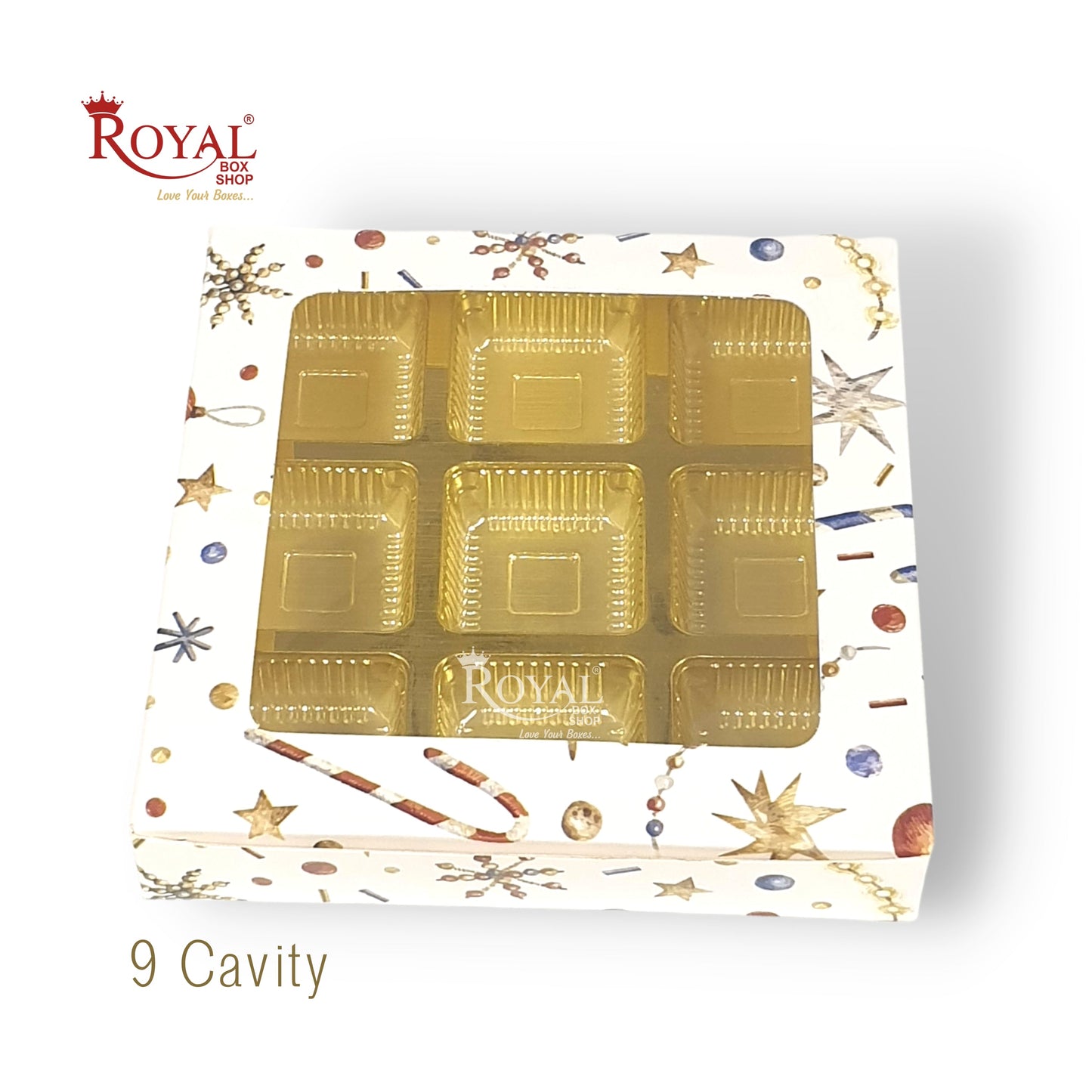 9 Cavity Christmas Chocolate Boxes with Window I White Color I For Christmas Gifting Royal Box Shop