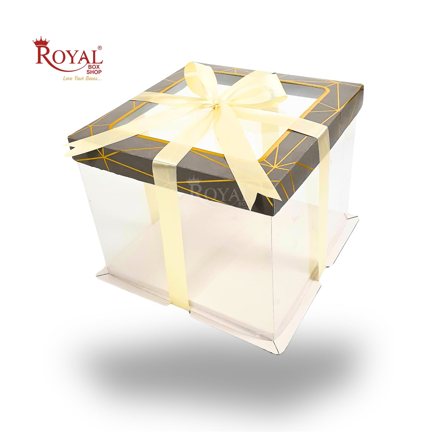 Tall Transparent Square Box with Ribbon I Grey I Perfect for Cakes & Gifts!