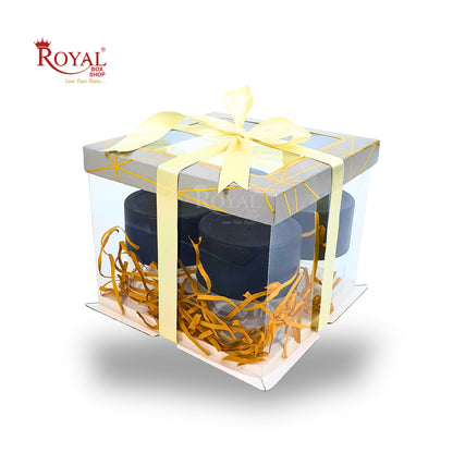 Tall Transparent Square Box with Ribbon I Grey I Perfect for Cakes & Gifts!