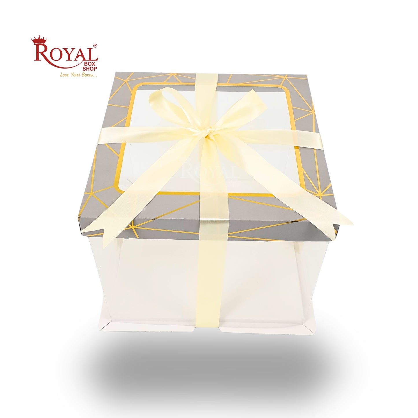 Tall Transparent Square Box with Ribbon I Grey I Perfect for Cakes & Gifts!
