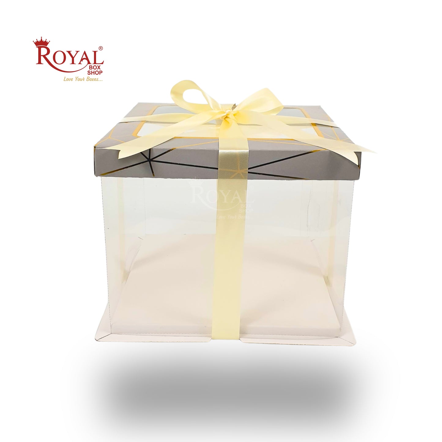 Tall Transparent Square Box with Ribbon I Grey I Perfect for Cakes & Gifts!