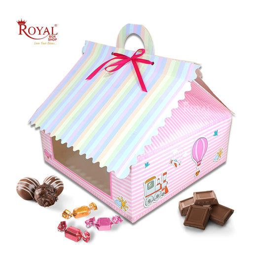 RoyalBoxShop® 9cc Hut Shape Cupcake Boxes I 10"x10"x4" inch I Balloon Pink Theme