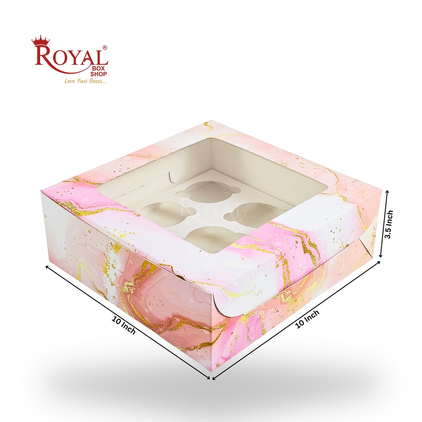 9pc Cupcake Boxes with Window | 10x10x3.5 Inch | Pink Marble Print | FBB
