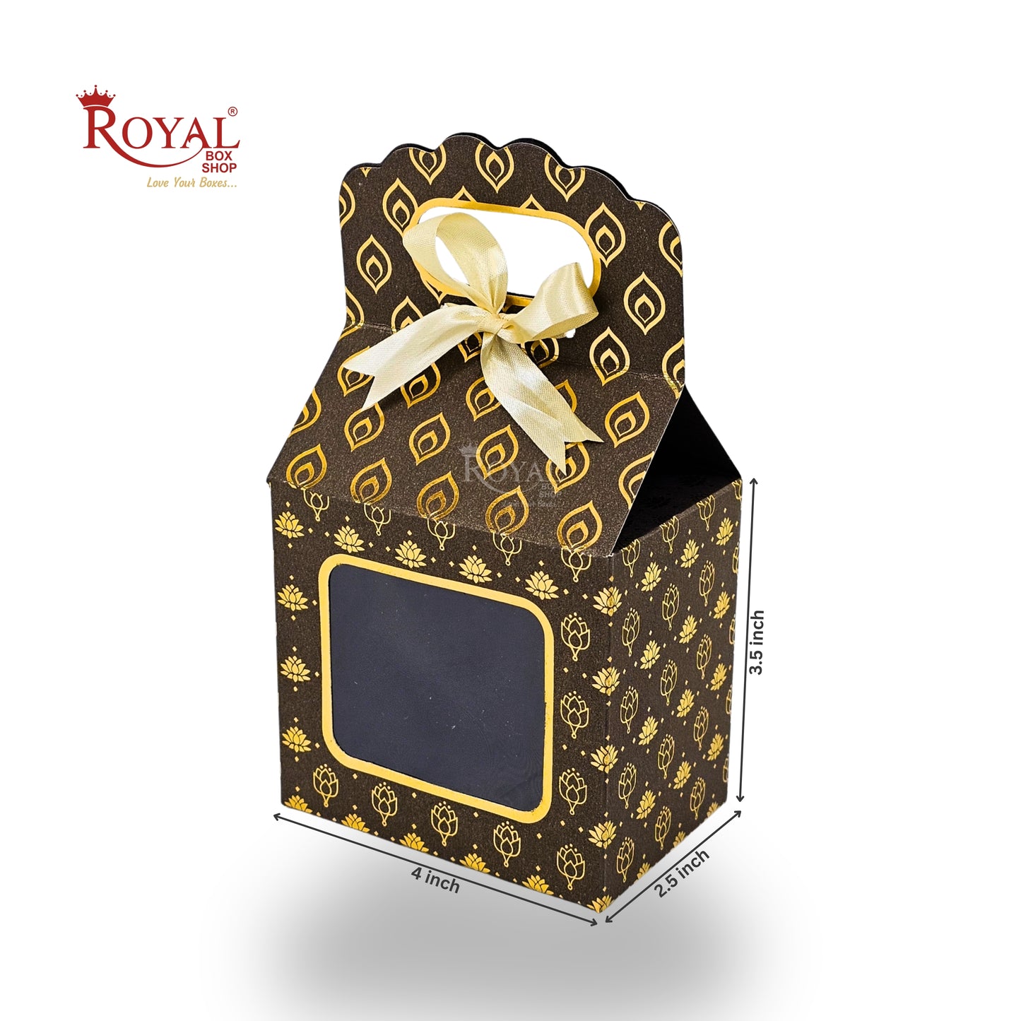 Premium Gift Box with Window I RCF-44 I Brown Flower Leaf Print I 4x2.5x3.5 inches