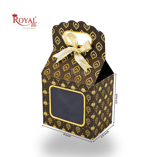 Premium Gift Box with Window I RCF-44 I Brown Flower Leaf Print I 4x2.5x3.5 inches