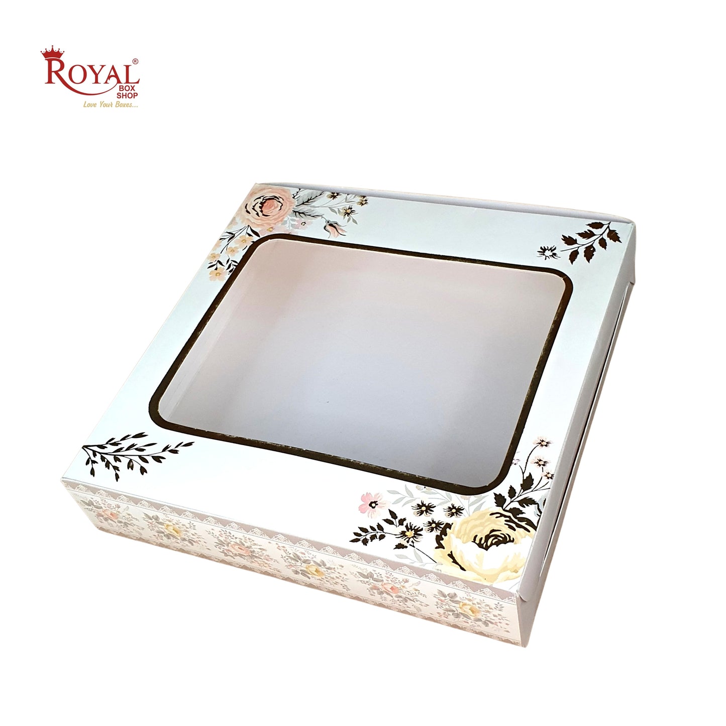 9pc Brownie Window Box I Brown Floral Print Golden Foiling I 9"x9"x2" inches Royal Box Shop