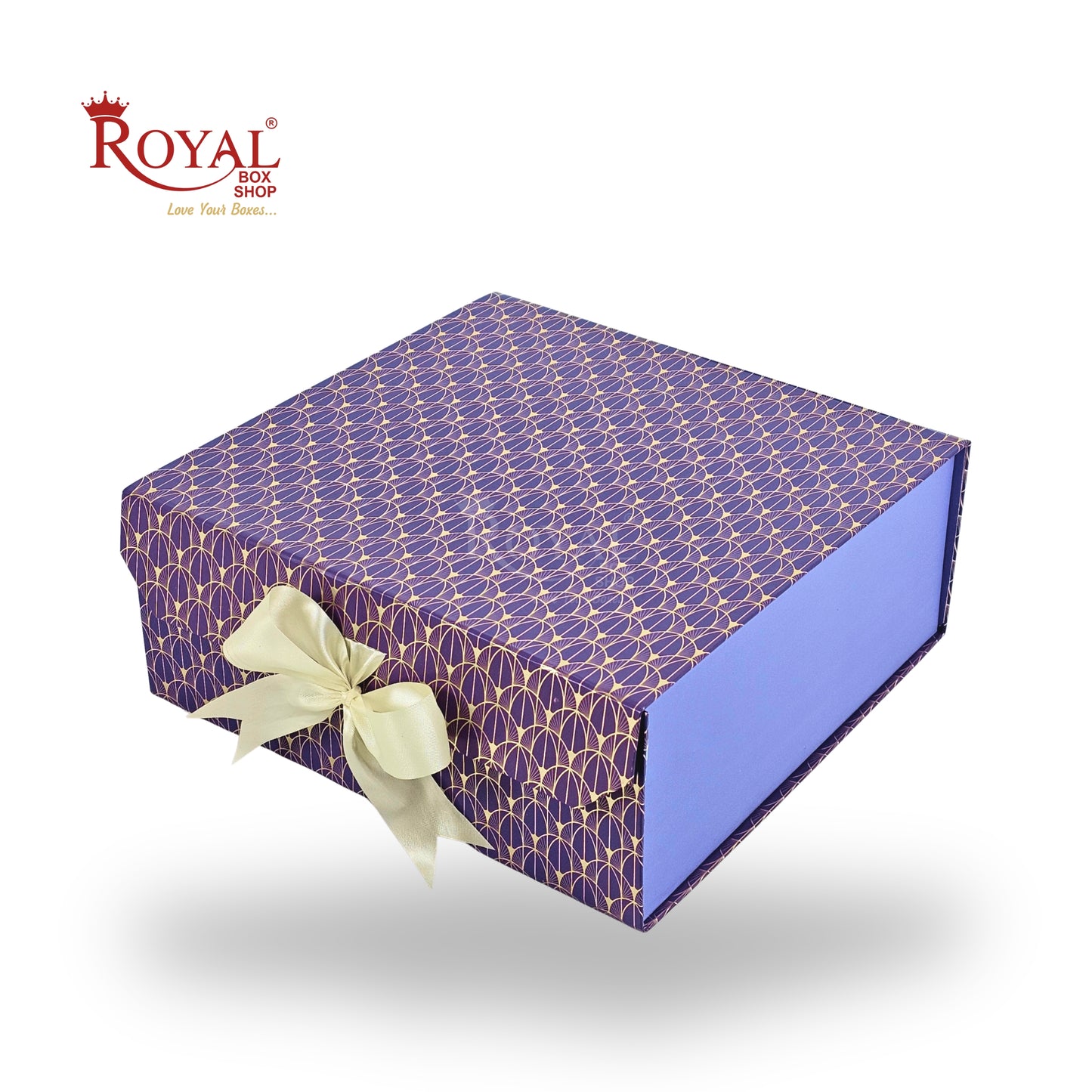 Royal Box Shop® Premium Rigid Gift Box I 9x9x3.5 Inch I Purple I Collapsible with Ribbon