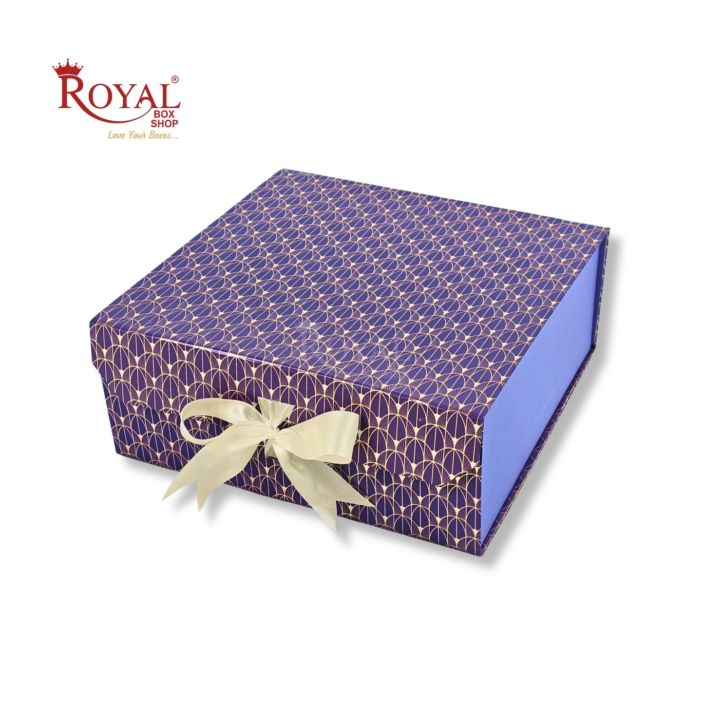 Royal Box Shop® Premium Rigid Gift Box I 9x9x3.5 Inch I Purple I Collapsible with Ribbon