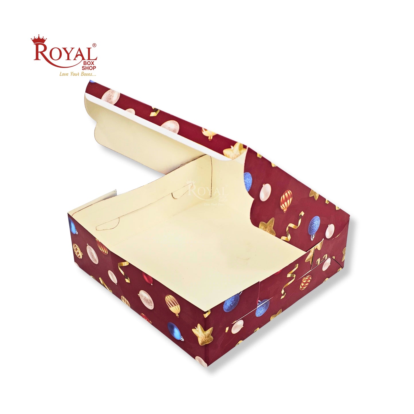 Christmas Theme Dry Cake Box With Window | 9x9x3 inch | Red | For Cakes, Dry Cakes, Chocolates, Cookies, Muffins