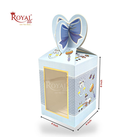 Baby Shower Gift Box with Window I Baby Blue with Gold Leafing Work I 4x4x6" Inch I Perfect Return Gift Boxes for Baby Announcements, Birthdays, Parties