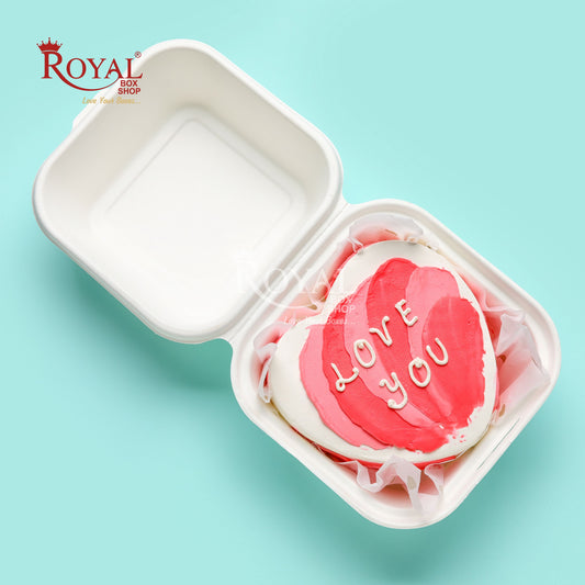 Bento Cake Boxes I 6x6x3 Inch I Korean Clamshell Take Away Boxes For Cake, Pie, Cupcake, Cookies, Muffin, Dessert & Brownie Royal Box Shop