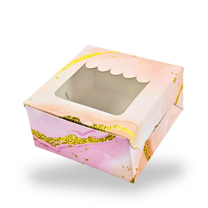 1pc Brownie Window Box | 3x3x1.5 Inches | Pink Marble Print