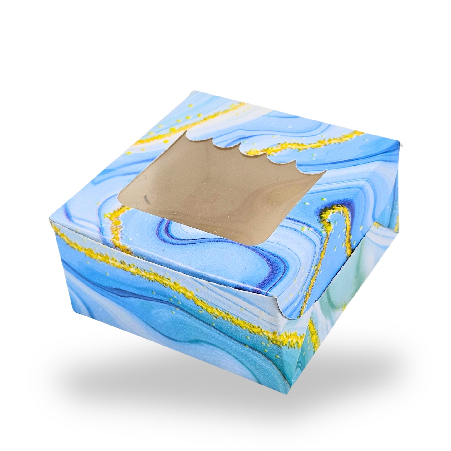 1pc Brownie Window Box | 3x3x1.5 Inches | Blue Marble Print