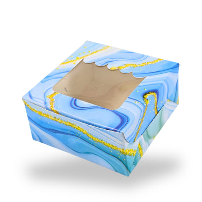 1pc Brownie Window Box | 3x3x1.5 Inches | Blue Marble Print