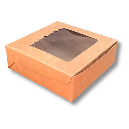 4pc Brownie Window Box I Kraft Brown Color I 6"x6"x2" inches