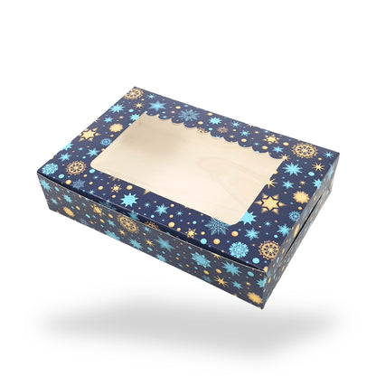6pc Brownie Christmas Window Box I 9x6x2 Inches I Blue I Perfect for Brownies, Cookies, Candy & Chocolates