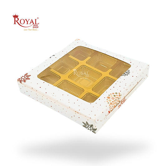 Christmas Theme 9 Cavity Chocolate Boxes with Window | White | For Christmas Gifting | B2B
