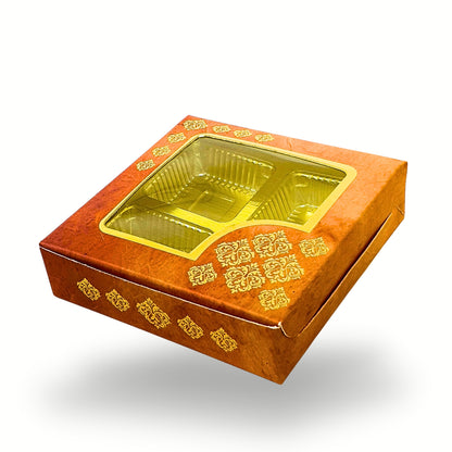 RoyalBoxShop® 4 Partition Chocolate Box – Window Lid, Golden Tray