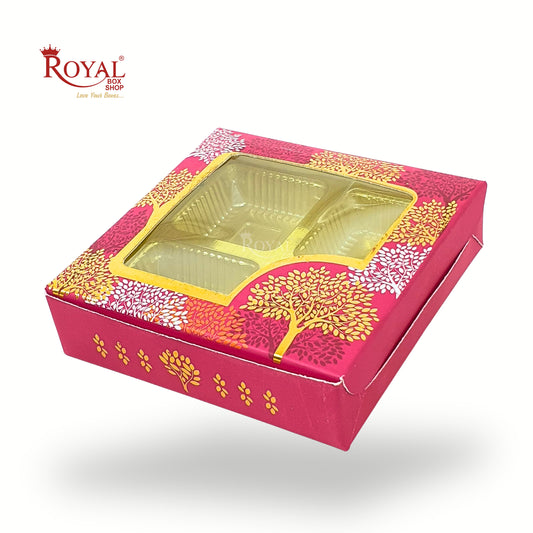 Premium 4 Chocolate Box with Golden Tray | 3.75x3.75x1 inches | Red