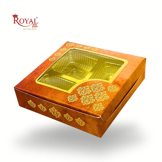 Luxury 4 Chocolate Gift Box with Golden Tray & Window – Premium Festive Packaging