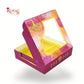 Royal Box Shop® 4 Cavity Chocolate Box with Window I Magenta Tree Print I 3.75x3.75x1 inch
