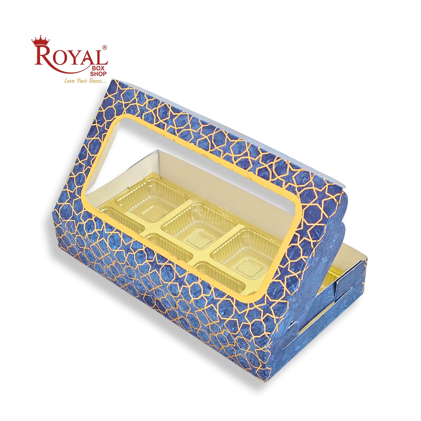 8 Cavity Chocolate Boxes | 7.5x4x1.25 inches | Blue With Golden Foiling
