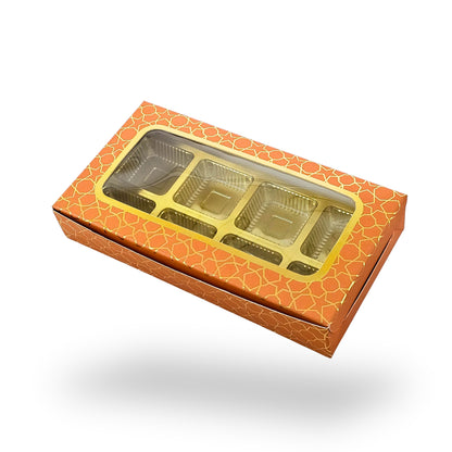 8 Cavity Chocolate Boxes | 7.5x4x1.25 inches | Orange With Golden Foiling