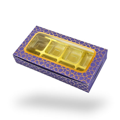 8 Cavity Chocolate Boxes | 7.5x4x1.25 inches | Purple With Golden Foiling
