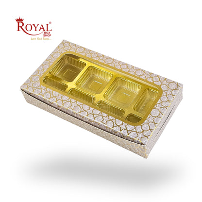 8 Cavity Chocolate Boxes | 7.5x4x1.25 inches | Cream With Golden Foiling