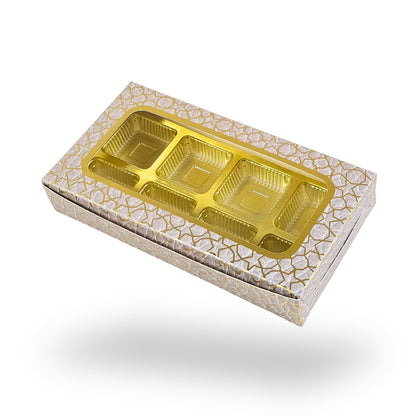 8 Cavity Chocolate Boxes | 7.5x4x1.25 inches | Cream With Golden Foiling