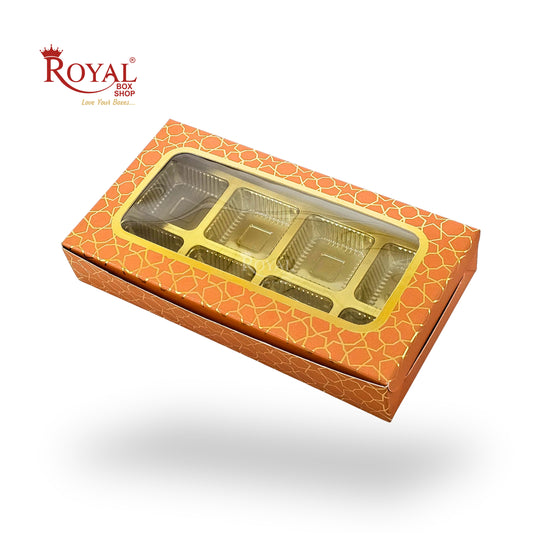 8 Cavity Chocolate Boxes | 7.5x4x1.25 inches | Orange With Golden Foiling