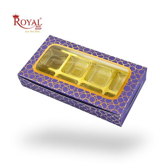 8 Cavity Chocolate Boxes | 7.5x4x1.25 inches | Purple With Golden Foiling