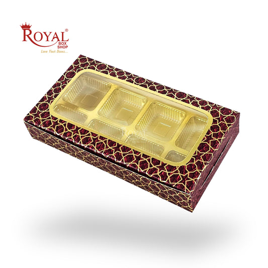 8 Cavity Chocolate Boxes | 7.5x4x1.25 inches | Maroon With Golden Foiling